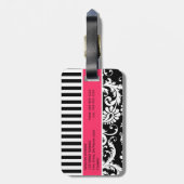 Schwarzer, weißer, rosa gestreifter gepäckanhänger (Rückseite vertikal)