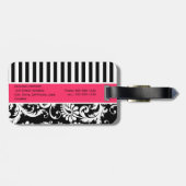 Schwarzer, weißer, rosa gestreifter gepäckanhänger (Rückseite horizontal)