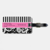 Schwarzer, weißer, rosa gestreifter gepäckanhänger (Rückseite horizontal)