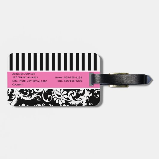 Schwarzer, weißer, rosa gestreifter gepäckanhänger (Rückseite horizontal)