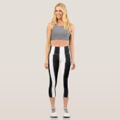 Schwarzer + weißer Streifen Capri Leggings (Vorderseite)