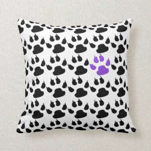 Schwarzer, weißer und lila Tatzen-Druck Kissen