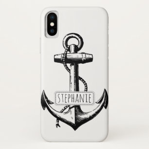 Schwarzer, weißer Vintager Anker und nautischer Na Case-Mate iPhone Hülle