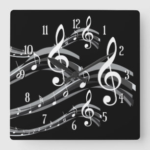 Schwarzer & Weißer Violinschlüssel Quadratische Wanduhr