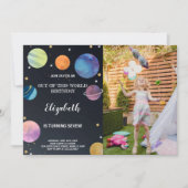 Schwarzer Weltraum Geburtstagseinladungen mit Foto Einladung (Vorderseite)