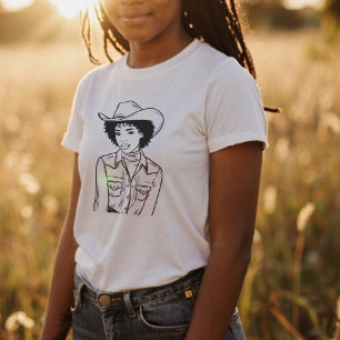Schwarzer Western Cowgirl Line Zeichnend Style T-Shirt