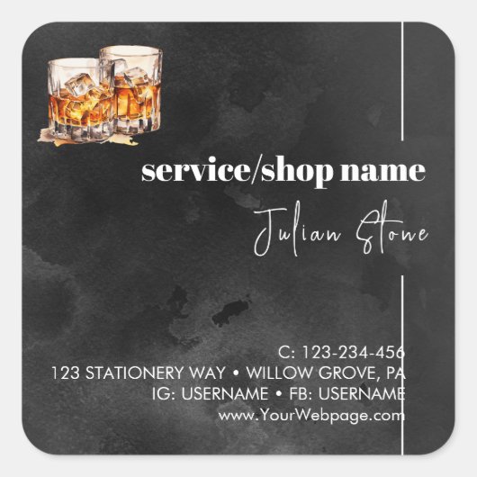 Schwarzer Whisky Quadratischer Aufkleber (Vorderseite)