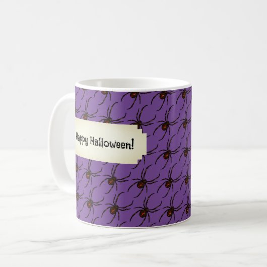 Schwarzer Widow Spider Halloween Pixel Art Muster Kaffeetasse (Vorderseite Links)