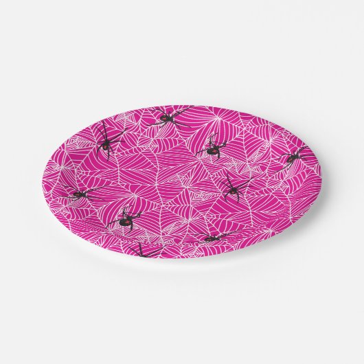 Schwarzer Widow-Spider-Web rosa Pappteller (Schrägansicht)