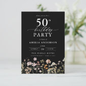 Schwarzer Wildblume Garten Blüte 50. Geburtstag Einladung (Stehend Vorderseite)