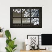 Schwarzer WIndow Rahmen Ominous White Tree Blossom Poster (Heimbüro)