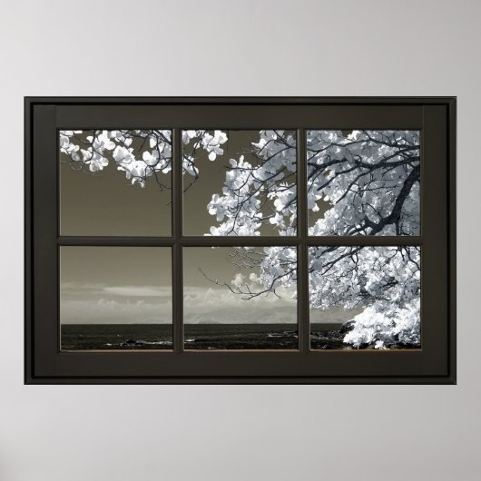 Schwarzer WIndow Rahmen Ominous White Tree Blossom Poster (Vorne)