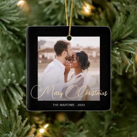 Schwarzer Winter Foto Weihnachten Keramikornament (Baum)