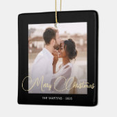 Schwarzer Winter Foto Weihnachten Keramikornament (Links)