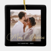 Schwarzer Winter Foto Weihnachten Keramikornament (Vorderseite)