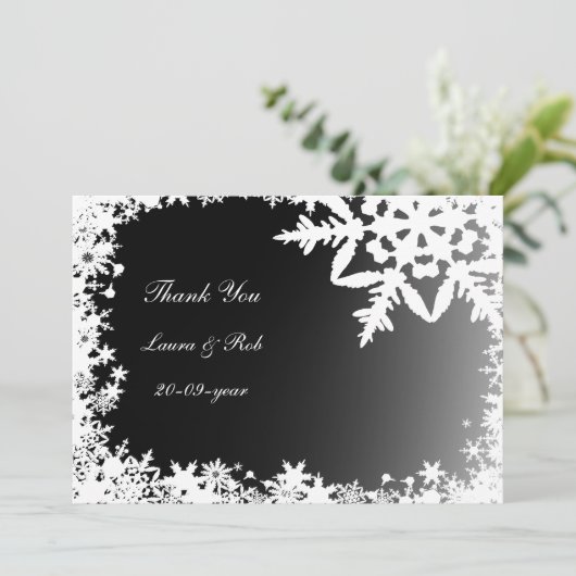 Schwarzer Winter Hochzeit Danke Einladung (Stehend Vorderseite)