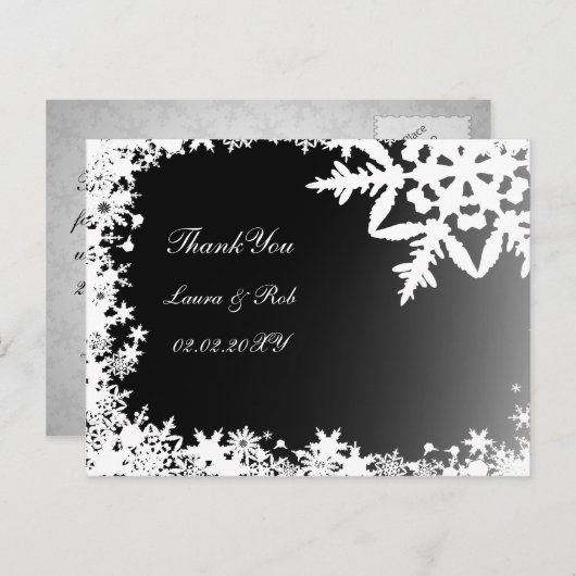 Schwarzer Winter Hochzeit Danke Postkarte (Vorne/Hinten)