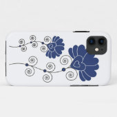 Schwarzer Wirbels-blaues Blumen-Muster - Weiß Case-Mate iPhone Hülle (Rückseite (Horizontal))