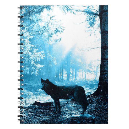 Schwarzer Wolf Allein Im Wald Notizblock Zazzle De