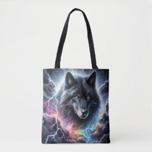 Schwarzer Wolf Blitz Sturm Fantasy-Wildnis Tasche