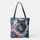 Schwarzer Wolf Blitz Sturm Fantasy-Wildnis Tasche (Rückseite)