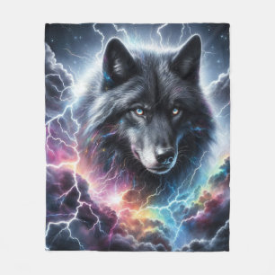 Schwarzer Wolf Blitz Sturm Himmels Wildnis  Fleecedecke
