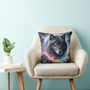 Schwarzer Wolf Blitz Sturm Himmels Wildnis Kissen