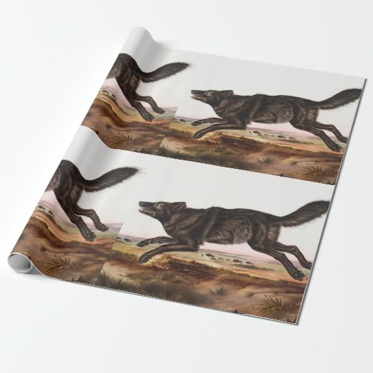 Schwarzer Wolf (Canis lupus) Illustration Geschenkpapier (Ungerollt)