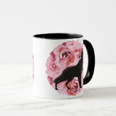 Schwarzer Wolf-dunkle rosa Rosen-Tasse Tasse (VorderseiteRechts)