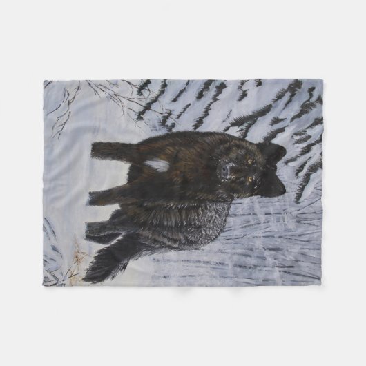 Schwarzer Wolf Fleecedecke (Vorderseite (Horizontal))
