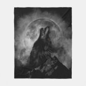 Schwarzer Wolf Howling Black & White Fleecedecke (Vorderseite)