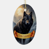 Schwarzer Wolf im Snowy Mountains Keramik Ornament (Rechts)