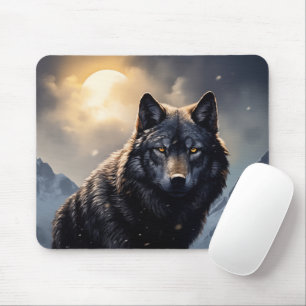 Schwarzer Wolf im Snowy Mountains Mousepad