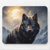 Schwarzer Wolf im Snowy Mountains Mousepad (Vorne)