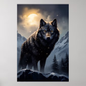 Schwarzer Wolf im Snowy Mountains Poster (Vorne)