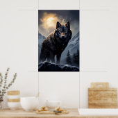 Schwarzer Wolf im Snowy Mountains Poster (Küche)