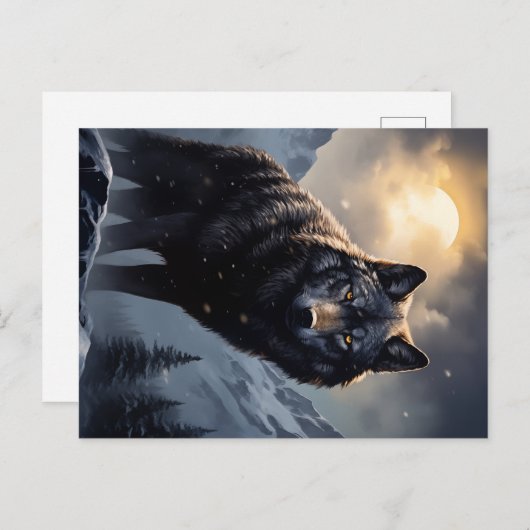 Schwarzer Wolf im Snowy Mountains Postkarte (Vorne/Hinten)