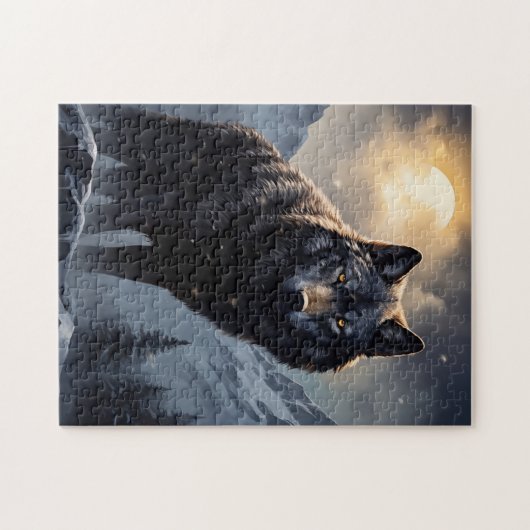 Schwarzer Wolf im Snowy Mountains Puzzle (Horizontal)