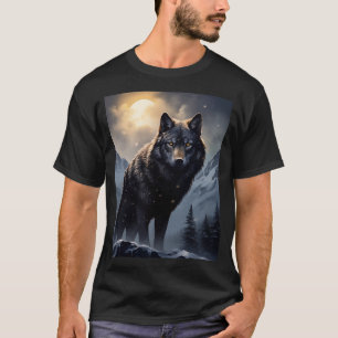 Schwarzer Wolf im Snowy Mountains T-Shirt