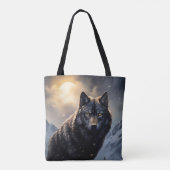 Schwarzer Wolf im Snowy Mountains Tasche (Rückseite)