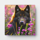 Schwarzer Wolf in rosa Blume Fotoplatte (Vorderseite)