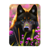 Schwarzer Wolf in rosa Blume Magnet (Vertikal)
