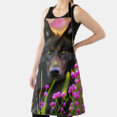 Schwarzer Wolf in rosa Blume Schürze (InSitu)
