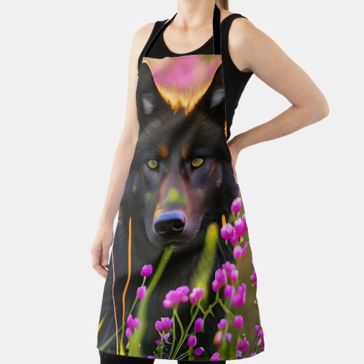 Schwarzer Wolf in rosa Blume Schürze (InSitu)
