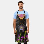 Schwarzer Wolf in rosa Blume Schürze (Getragen)