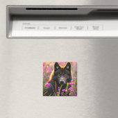 Schwarzer Wolf in rosa Blumen Magnet (In Situ (Geschirrspüler))