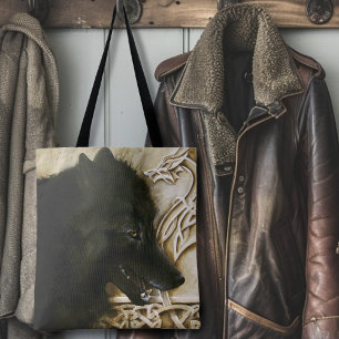 Schwarzer Wolf keltischer Drache Knotenwerk Fantas Tasche