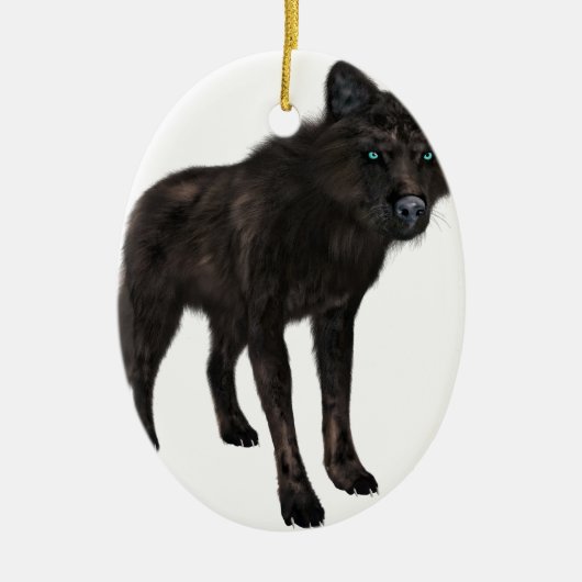 Schwarzer Wolf Keramik Ornament (Vorne)