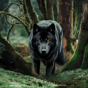 Schwarzer Wolf kommt aus dem Wald Puzzle