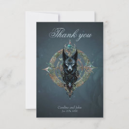 Schwarzer Wolf Kopf mit durchstechenden blauen Aug Dankeskarte